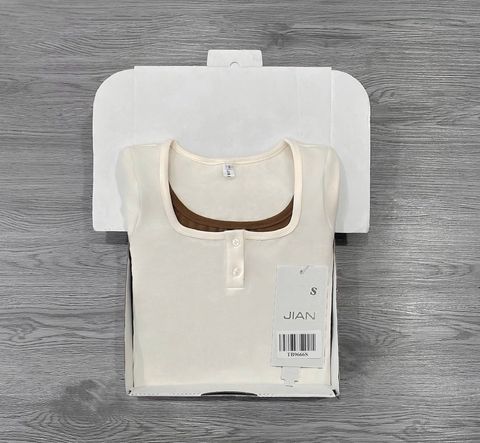 TB9666 - ÁO THUN TAY DÀI PHỐI 2 MÀU (KEM)