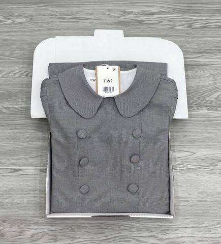 KS1573 - ĐẦM NGẮN CỔ SEN PHỐI NÚT BỌC XÁM