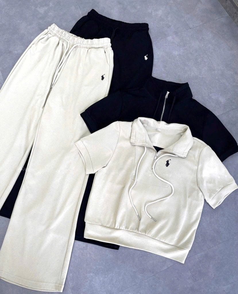 KS1586 - SET THỂ THAO TAY NGẮN PHỐI KHÓA CỔ (ĐEN)