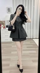 KS1567 - SET ÁO NÚT BỌC, VÁY NGẮN (XÁM)