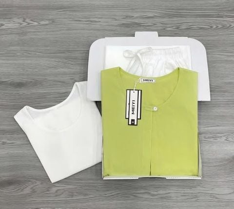 KS1574 - SET LINEN ÁO XANH, QUẦN DÀI TRẮNG (KÈM ÁO THUN 3LỖ)