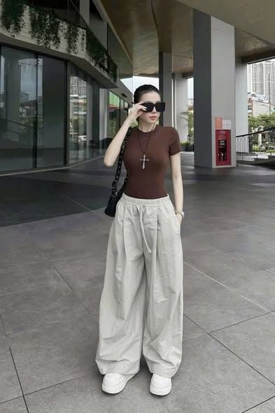 KS1578 - SET ÁO THUN NÂU, QUẦN DÀI KEM