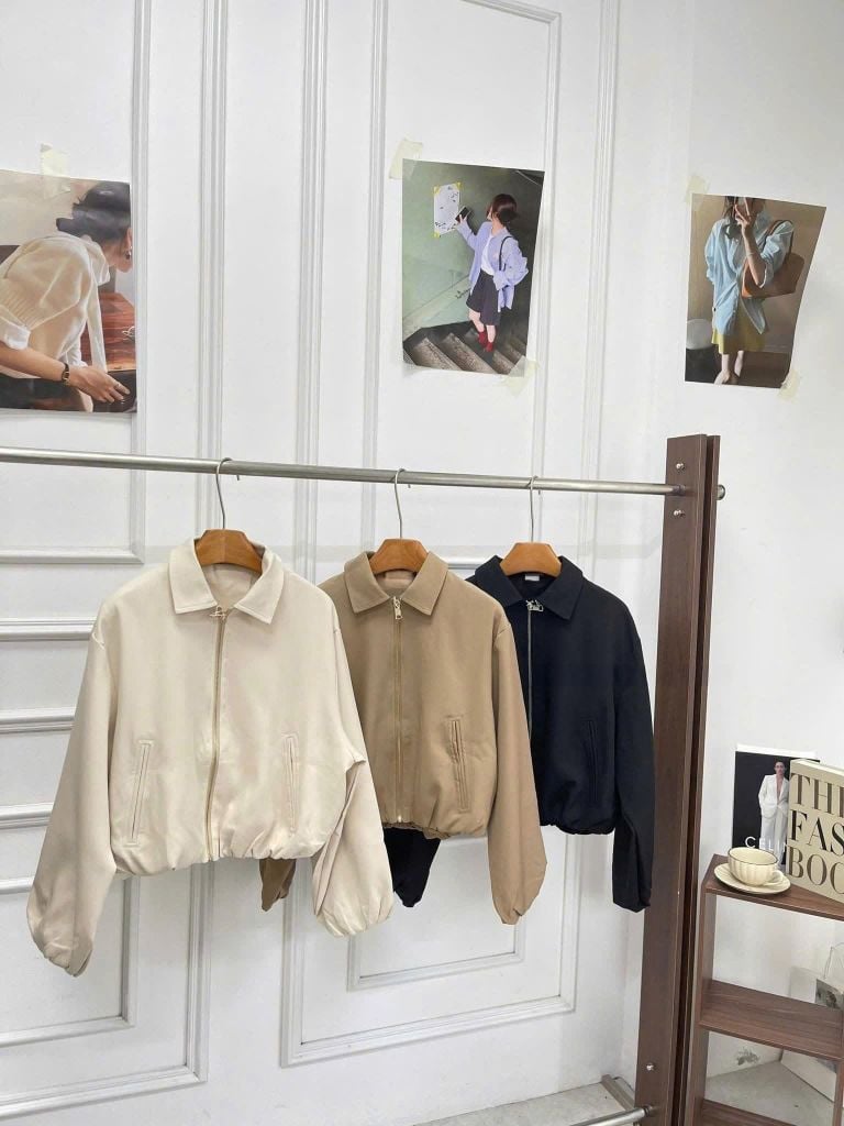 KS1580 - ÁO KHOÁC PHỐI KHÓA KÉO (NÂU)