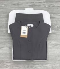 KS1567 - SET ÁO NÚT BỌC, VÁY NGẮN (XÁM)