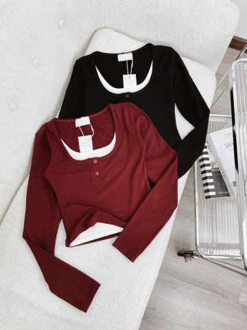 TB9663 - ÁO THUN TAY DÀI PHỐI 2 MÀU (ĐEN)