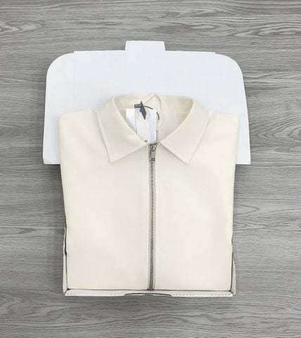 KS1581 - ÁO KHOÁC PHỐI KHÓA KÉO (KEM)