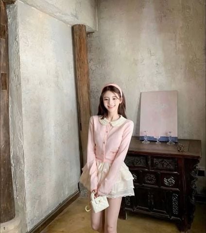 VGU2005 - SET ÁO HỒNG CỔ SEN, VÁY VOAN TẦNG