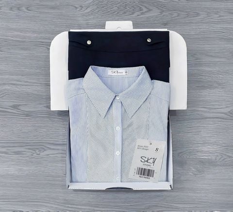 SKY9656 - SET SƠMI SỌC XANH, VÁY DÀI