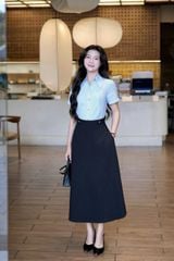 SKY9656 - SET SƠMI SỌC XANH, VÁY DÀI