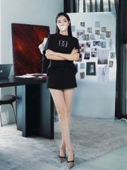 VGU1959 - SET ÁO ĐÍNH HẠT, VÁY NGẮN (ĐEN)