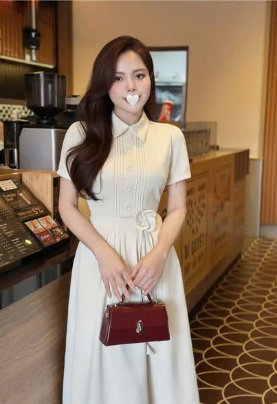 SKY9614 - ĐẦM DÀI XẾP LY NGỰC KÈM DÂY HOA (KEM)