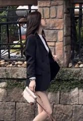 KS1621 - SET ÁO KHOÁC VEST ĐEN, QUẦN SHORT NÂU (KHÔNG KÈM ÁO TRONG, NỊT)