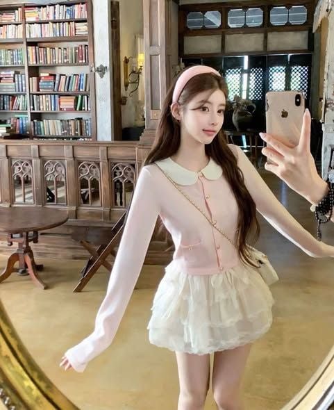 VGU2005 - SET ÁO HỒNG CỔ SEN, VÁY VOAN TẦNG