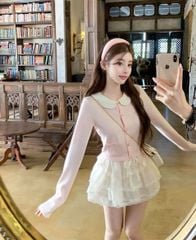 VGU2005 - SET ÁO HỒNG CỔ SEN, VÁY VOAN TẦNG