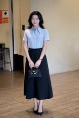 SKY9656 - SET SƠMI SỌC XANH, VÁY DÀI