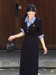 SKY5968 - ĐẦM DÀI PHỐI SƠMI ĐÍNH TAG (XANH ĐEN)