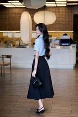 SKY9656 - SET SƠMI SỌC XANH, VÁY DÀI