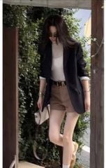 KS1621 - SET ÁO KHOÁC VEST ĐEN, QUẦN SHORT NÂU (KHÔNG KÈM ÁO TRONG, NỊT)