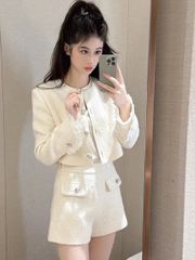 VGU1969 - SET DẠ MUỐI TIÊU PHỐI REN TAY