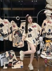 VGU2010 - ÁO KIỂU SƠMI FORM DÀI IN HÌNH MINNIE (KEM)