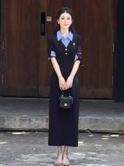 SKY5968 - ĐẦM DÀI PHỐI SƠMI ĐÍNH TAG (XANH ĐEN)