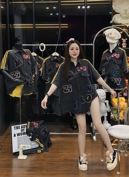 VGU2012 - ÁO KIỂU SƠMI FORM DÀI IN HÌNH MINNIE (ĐEN)