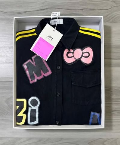 VGU2012 - ÁO KIỂU SƠMI FORM DÀI IN HÌNH MINNIE (ĐEN)