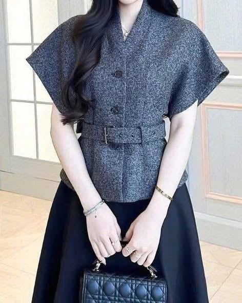 KS1632 - SET ÁO DẠ CAO CẤP, VÁY DÀI ĐEN (KÈM NỊT)