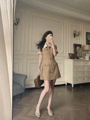 SKY5974 - ĐẦM NGẮN PHỐI TÚI (NÂU)