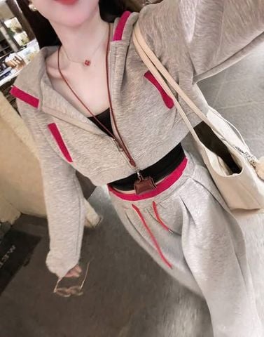 VGU2032 - SET THỂ THAO XÁM TRẮNG PHỐI VIỀN (KHÔNG KÈM ÁO TRONG)