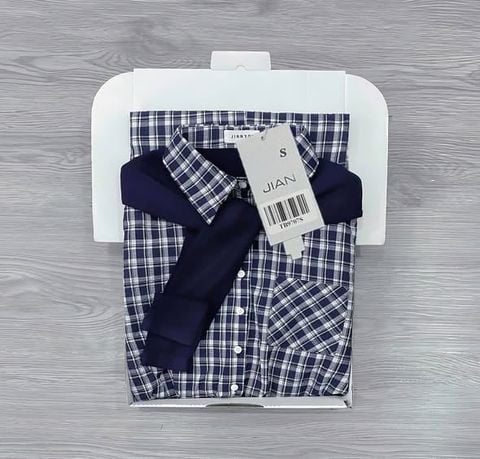 TB9707 - ĐẦM DÀI CARO PHỐI KHĂN LIỀN CỔ (XANH ĐẬM)