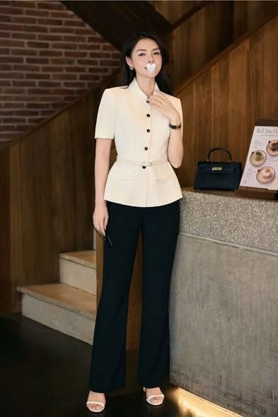 KS1606 - SET ÁO SƠMI PHỐI TÚI, QUẦN DÀI ĐEN (KÈM NỊT)