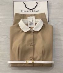 SKY5973 - SET ÁO CỔ SEN, VÁY NGẮN NÂU (KÈM NỊT)