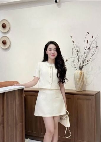 SKY5975 - SET NGẮN PHỐI NƠ (KEM)