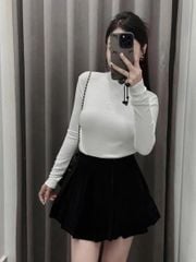 TB9741 - ÁO THUN CỔ LỌ THÊU ALO (TRẮNG) - LẺ