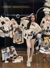 VGU2010 - ÁO KIỂU SƠMI FORM DÀI IN HÌNH MINNIE (KEM)