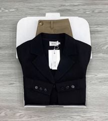 KS1621 - SET ÁO KHOÁC VEST ĐEN, QUẦN SHORT NÂU (KHÔNG KÈM ÁO TRONG, NỊT)