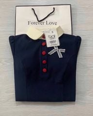 SKY5972 - ĐẦM NGẮN TÙNG XẾP LY PHỐI NƠ (XANH ĐEN)