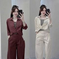 TB9751 - SET SƠMI XOẮN EO, QUẦN DÀI ĐỎ ĐÔ (KÈM ÁO TRONG)