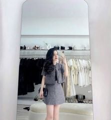 KS1645 - SET DẠ XÁM MUỐI TIÊU VIỀN TUA RUA (KHÔNG KÈM ÁO TRONG)