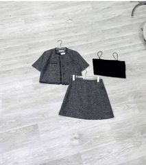 KS1645 - SET DẠ XÁM MUỐI TIÊU VIỀN TUA RUA (KHÔNG KÈM ÁO TRONG)