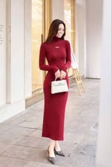 SKY5976 - ĐẦM DÀI BODY CỔ LỌ (ĐỎ)