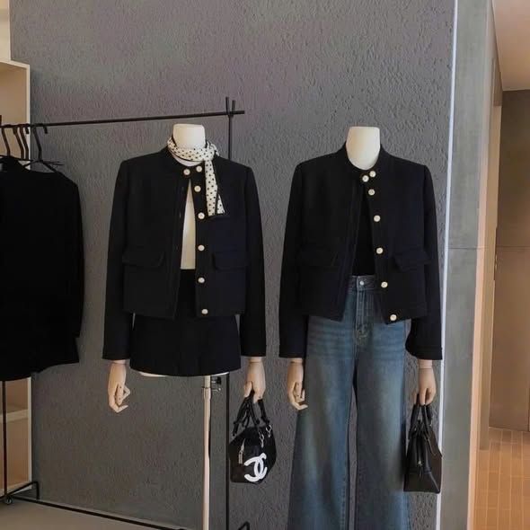 VGU2029 - ÁO KHOÁC PHỐI NÚT (ĐEN) - LẺ