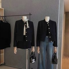 VGU2029 - ÁO KHOÁC PHỐI NÚT (ĐEN) - LẺ