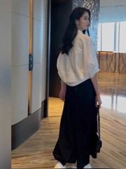 VGU2057 - SET ÁO SƠMI TRẮNG CÁNH DƠI, VÁY DÀI ĐEN