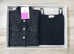 VGU2051 - SET ÁO KHOÁC JEAN, VÁY DÀI 2 DÂY ĐEN