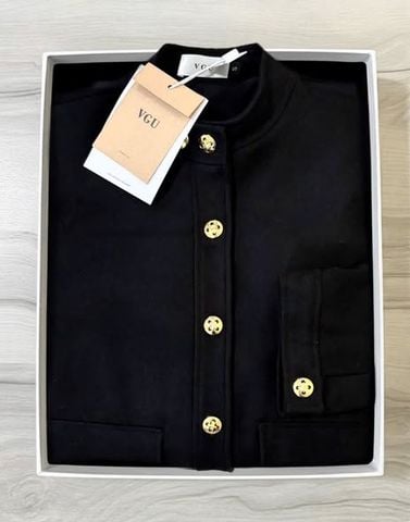 VGU2029 - ÁO KHOÁC PHỐI NÚT (ĐEN) - LẺ