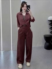 TB9751 - SET SƠMI XOẮN EO, QUẦN DÀI ĐỎ ĐÔ (KÈM ÁO TRONG)