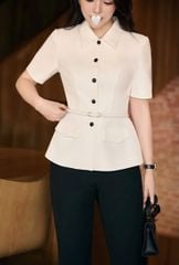 KS1606 - SET ÁO SƠMI PHỐI TÚI, QUẦN DÀI ĐEN (KÈM NỊT)