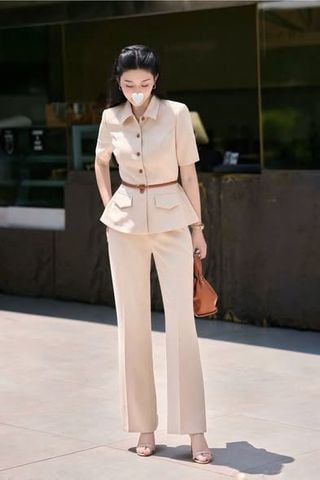 KS1607 - SET ÁO SƠMI PHỐI TÚI, QUẦN DÀI KEM (KÈM NỊT)